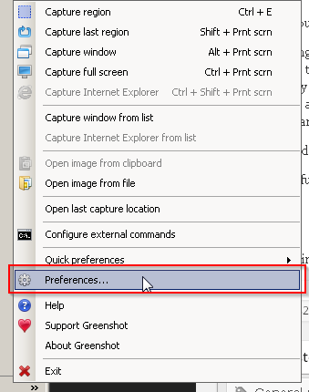 Greenshot preferences