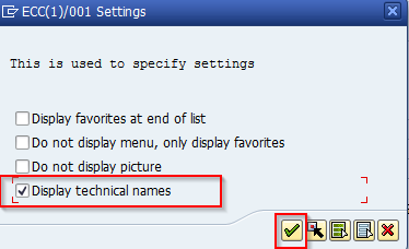 SAP check flag display technical names