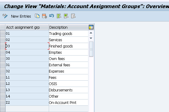 material account assignment group in sap tcode